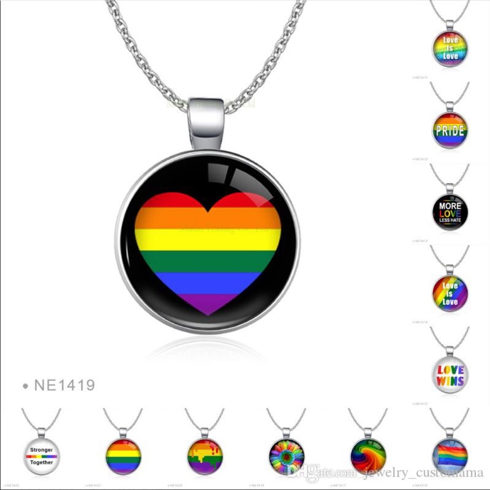 Gay pride necklace Rainbow heart